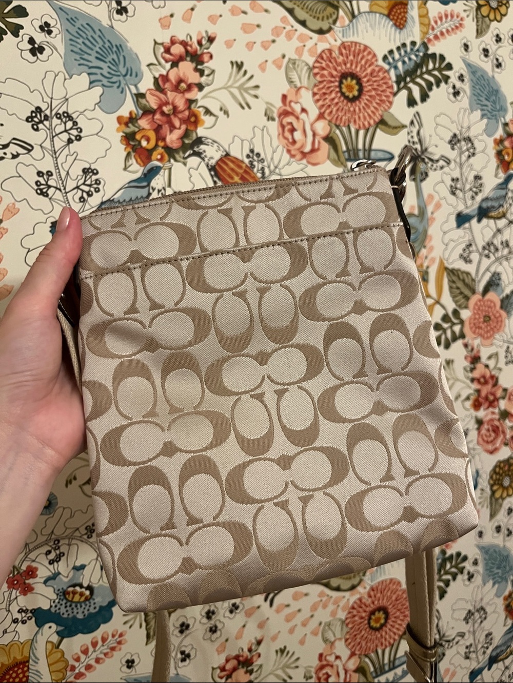 Coach Neutral Signature Crossbody with Floral Appliqués - Picture 2 of 3